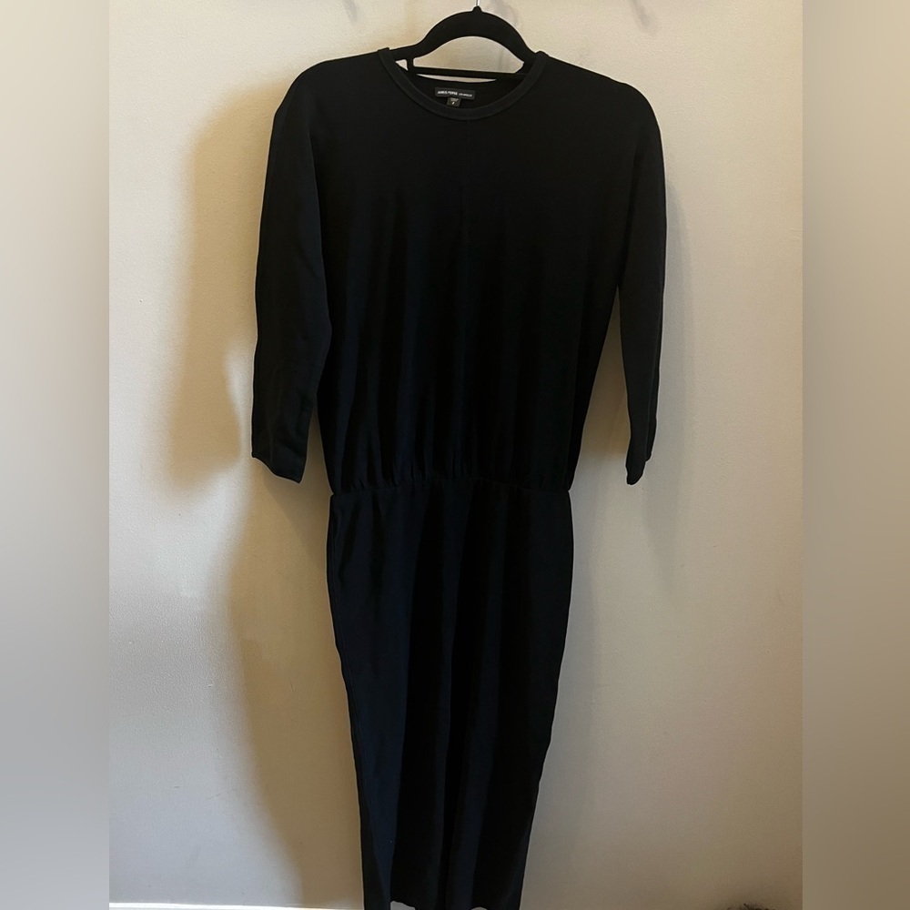 James Perse Dress Elastic Waist 3/4 Sleeves Crewneck JP Size 2 Medium Black - Picture 2 of 10